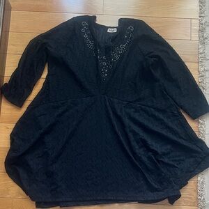 Black Long Sleeve Top with Embellished Neckline.  Perfect with leggings.